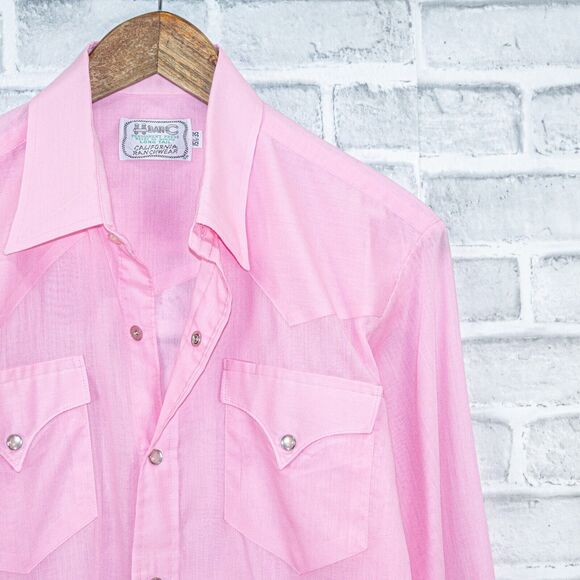 H BAR C Men's California Ranchwear long tail western shirt in Pink size 15.5 35 - Picture 5 of 5